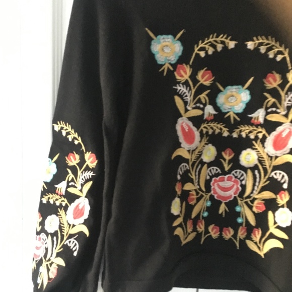 womens black floral embroidered sweater - Picture 3 of 4